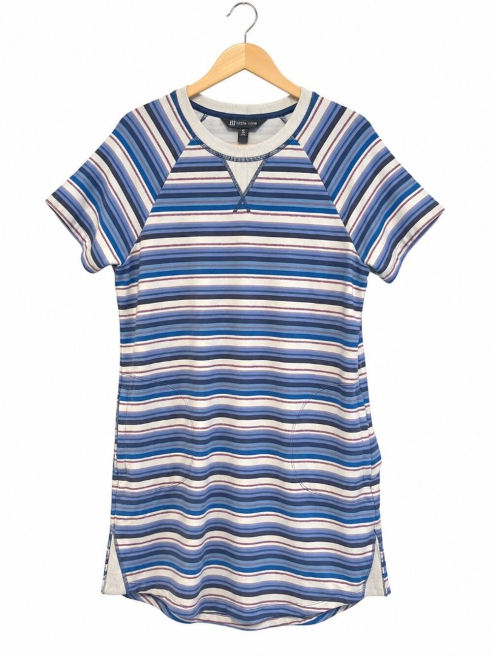 Title Nine Striped Crewneck Hideaway Blue White Purple Sweatshirt Dress SZ S